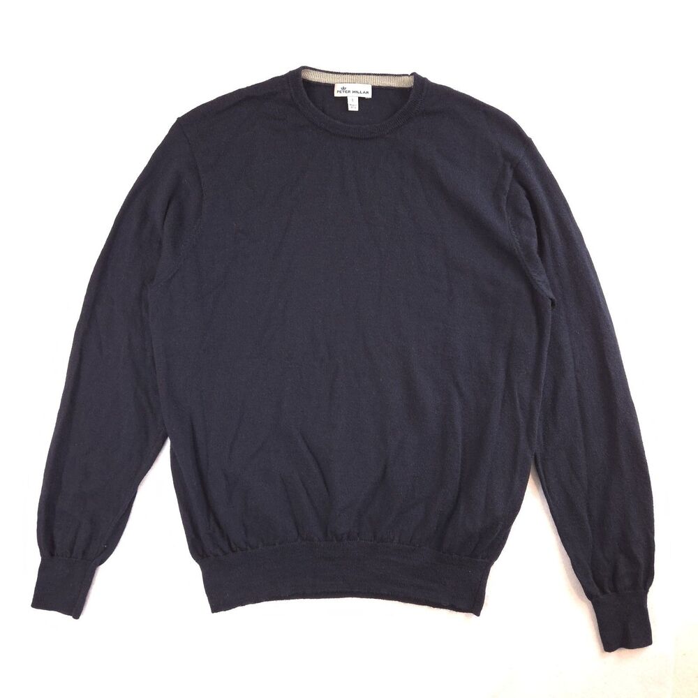 Peter Millar Sweater Mens L Navy Blue Merino Wool Silk Crewneck Knit Pullover